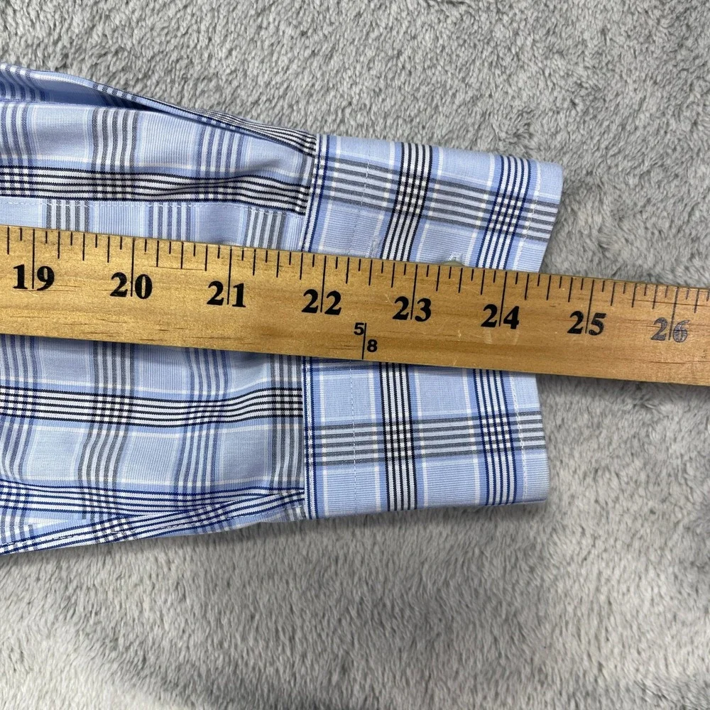 Banana Republic Button Down Men Medium Blue Plaid Non-Iron Slim Fit Long Sleeve